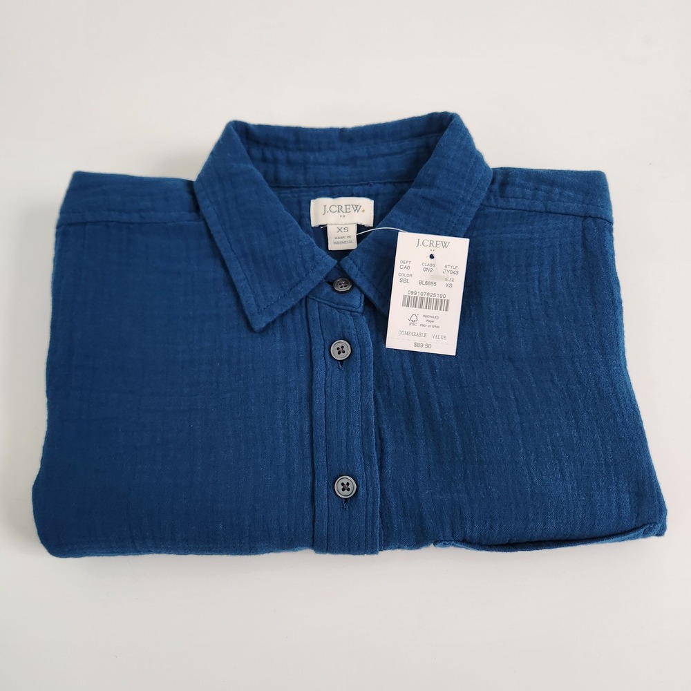 NWT $90 J.Crew Mens Blue Double Gauze Cotton‎ Button Down Shirt Size XS